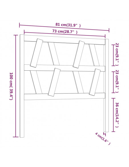 Testiera per Letto Nera 81x4x100 cm in Legno Massello di Pino