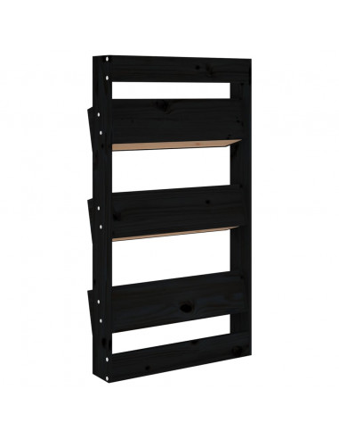 Fioriera a Muro 3Ripiani Nera 60x18,5x110cm Legno Massello Pino