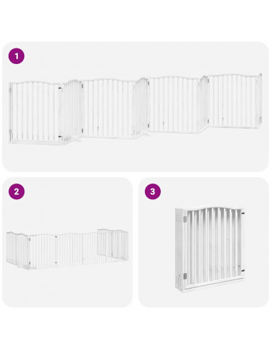 Cancello Cani Porta Pieghevole Bianco 12 Pannelli 640 cm Pioppo