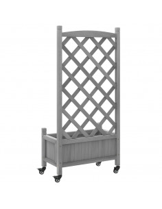 Fioriera con Traliccio e Ruote Grigia Legno Massello di Abete 2