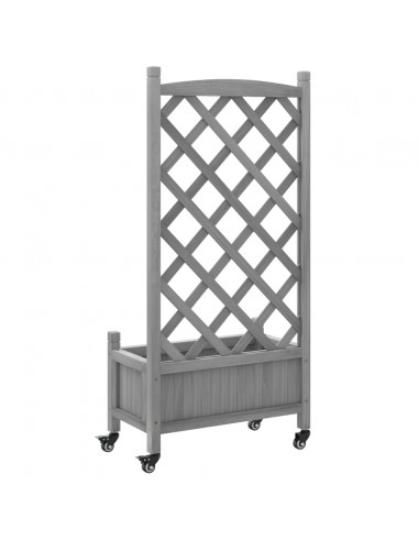 Fioriera con Traliccio e Ruote Grigia Legno Massello di Abete