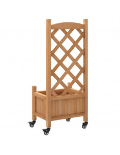 Fioriera con Traliccio e Ruote Marrone Legno Massello di Abete