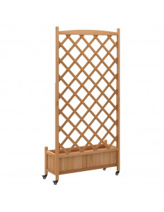 Fioriera con Traliccio e Ruote Marrone Legno Massello di Abete