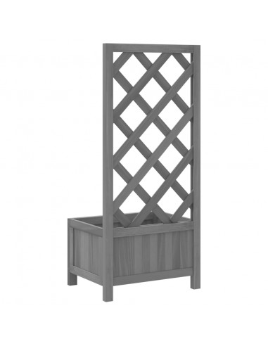 Fioriera con Traliccio Grigia in Legno Massello di Abete