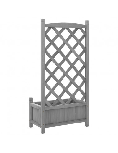 Fioriera con Traliccio Grigia in Legno Massello di Abete