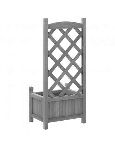 Fioriera con Traliccio Grigia in Legno Massello di Abete
