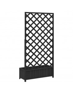 Fioriera con Traliccio Nera in Legno Massello di Abete