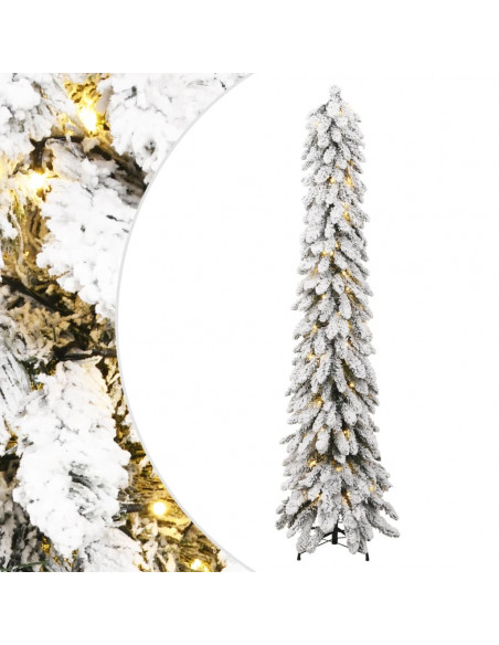 Albero di Natale Artificiale con 130 LED e Neve Floccata 210 cm