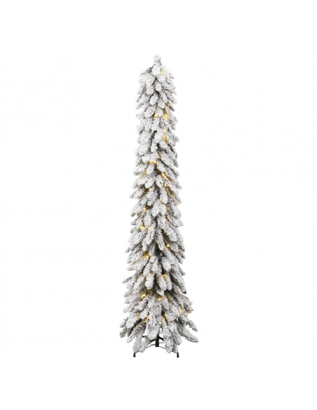 Albero di Natale Artificiale con 130 LED e Neve Floccata 210 cm