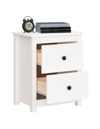 Comodini 2 pz Bianchi 50x35x61,5 cm in Legno Massello di Pino