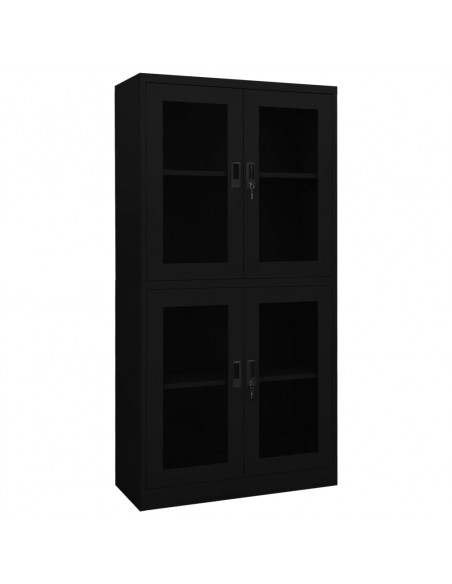 Armadio per Ufficio Nero 90x40x180 cm in Acciaio e Vetro