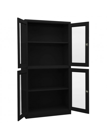 Armadio per Ufficio Nero 90x40x180 cm in Acciaio e Vetro