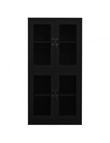 Armadio per Ufficio Nero 90x40x180 cm in Acciaio e Vetro