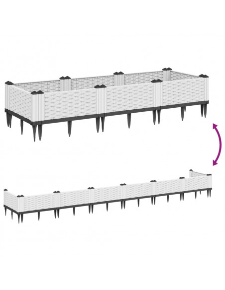 Fioriera da Giardino con Picchetti Bianca 125x40x28,5 cm PP