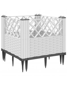Fioriera da Giardino con Picchetti Bianca 43,5x43,5x43,5 cm PP