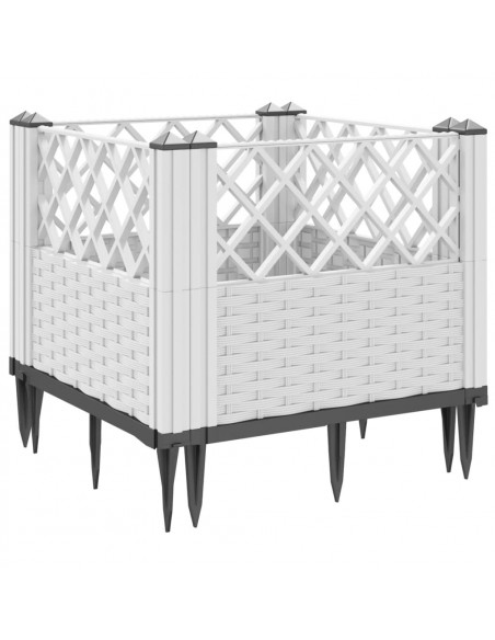 Fioriera da Giardino con Picchetti Bianca 43,5x43,5x43,5 cm PP