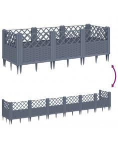 Fioriera da Giardino con Picchetti Grigia 123,5x43,5x43,5 cm PP 2
