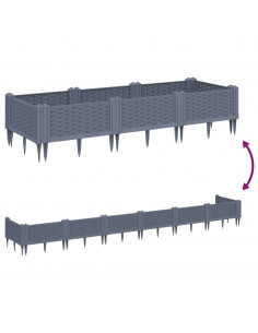 Fioriera da Giardino con Picchetti Grigia 125x40x28,5 cm in PP