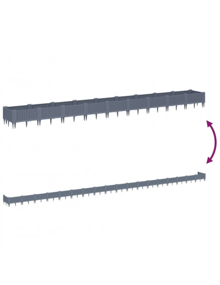 Fioriera da Giardino con Picchetti Grigia 362,5x42,5x28,5 cm PP