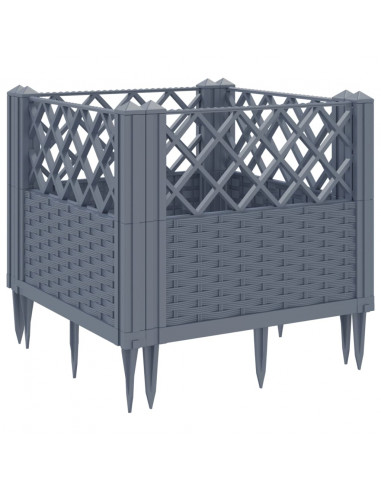 Fioriera da Giardino con Picchetti Grigio 43,5x43,5x43,5 cm PP