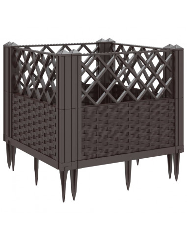 Fioriera da Giardino con Picchetti Marrone 43,5x43,5x43,5 cm PP