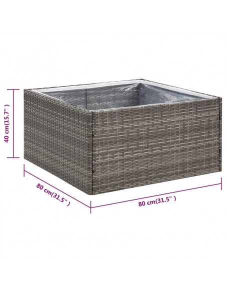 Fioriera da Giardino Grigia 80x80x40 cm in Polyrattan