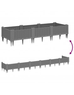 Fioriera Giardino con Picchetti Grigio Chiaro 125x40x28,5 cm PP 2