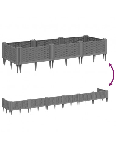Fioriera Giardino con Picchetti Grigio Chiaro 125x40x28,5 cm PP