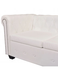 Divano Chersterfield ad Angolo 5 Posti Pelle Artificiale Bianca