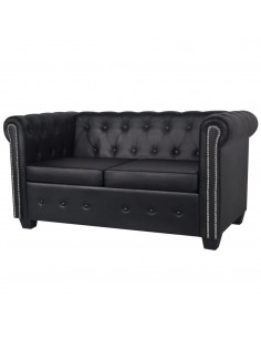 Divano Chesterfield a 2 Posti in Finta Pelle Nero 2
