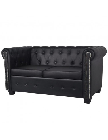Divano Chesterfield a 2 Posti in Finta Pelle Nero