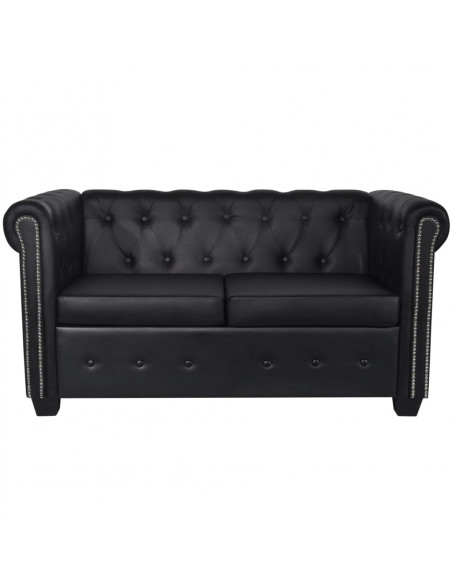 Divano Chesterfield a 2 Posti in Finta Pelle Nero