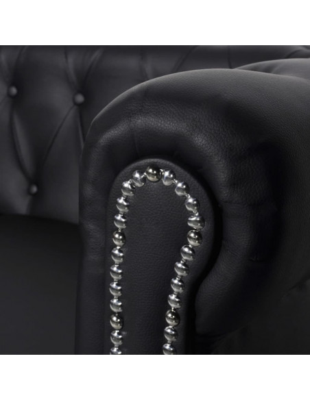 Divano Chesterfield a 2 Posti in Finta Pelle Nero