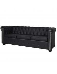 Divano Chesterfield a 3 Posti in Finta Pelle Nero 2