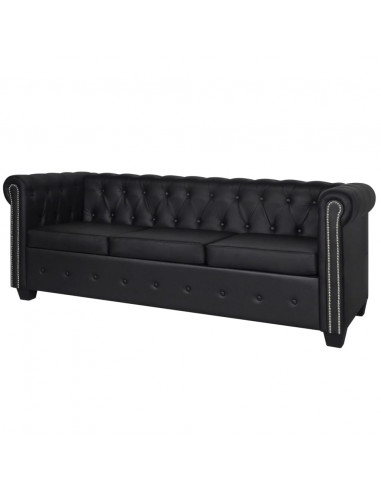 Divano Chesterfield a 3 Posti in Finta Pelle Nero