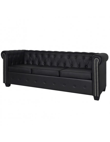 Divano Chesterfield a 3 Posti in Finta Pelle Nero