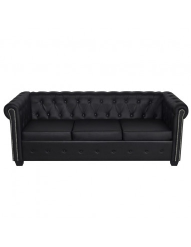 Divano Chesterfield a 3 Posti in Finta Pelle Nero
