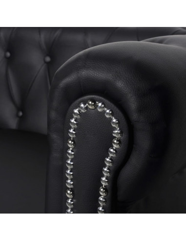 Divano Chesterfield a 3 Posti in Finta Pelle Nero