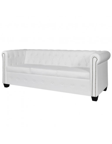 Divano Chesterfield a 3 Posti in Finta Pelle Bianco