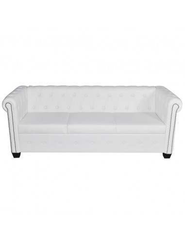Divano Chesterfield a 3 Posti in Finta Pelle Bianco