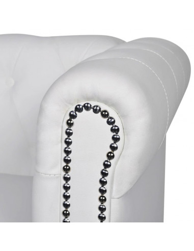 Divano Chesterfield a 3 Posti in Finta Pelle Bianco