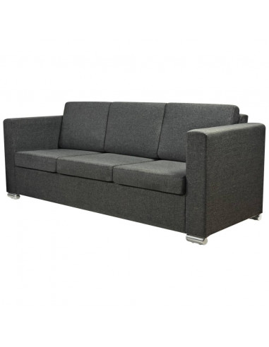 Divano a 3 Posti in Tessuto Grigio Scuro