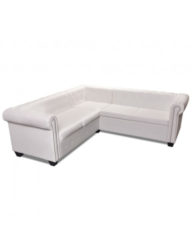 Divano Chersterfield ad Angolo 5 Posti Pelle Artificiale Bianca