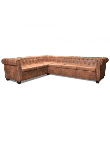 Divano Chersterfield 6 posti Pelle Artificiale Marrone