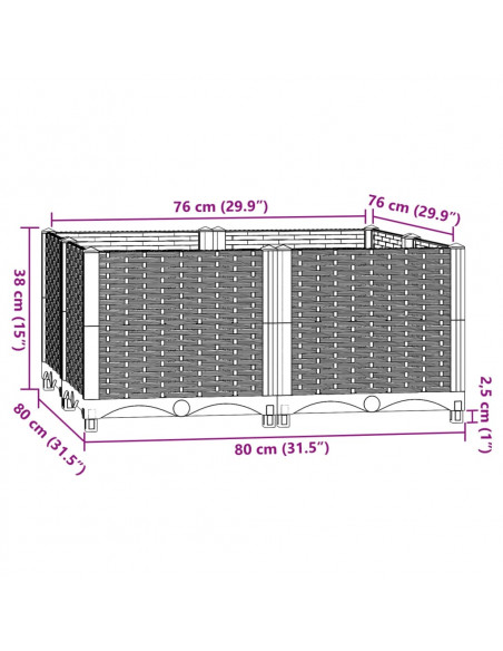 Fioriera Rialzata 80x80x38 cm in Polipropilene