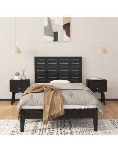 Testiera da Parete Nera 96x3x63 cm in Legno Massello di Pino