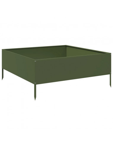 Fioriera Rialzata Giardino Verde Oliva 100x100x25 cm Acciaio