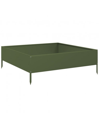 Fioriera Rialzata Giardino Verde Oliva 100x100x33,5 cm Acciaio