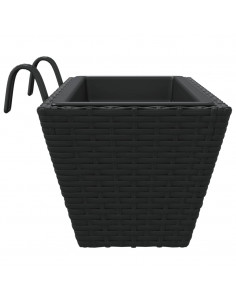 Fioriere con Ganci 2 pz Nere in Polyrattan