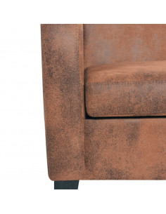 Divano a 3 Posti in Pelle Scamosciata Sintetica Marrone